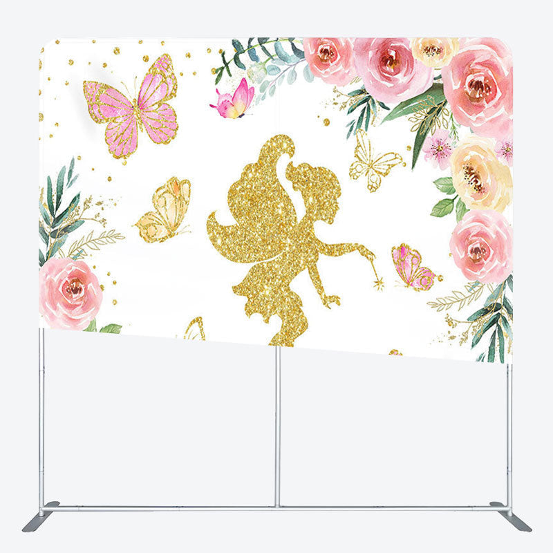 Aperturee - Aperturee Pink Butterfly Girl Fabric Backdrop Cover for Birthday