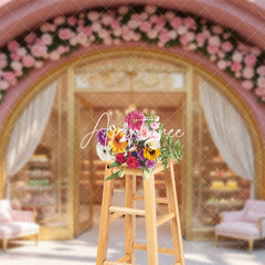 Aperturee - Aperturee Pink Cake Shop Bake Store Floral Photography Backdrop