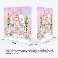 Aperturee - Aperturee Pink Candy House Xmas Tree Tension Fabric Backdrop