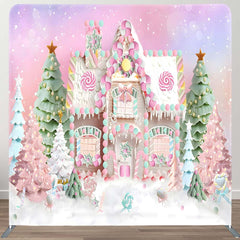 Aperturee - Aperturee Pink Candy House Xmas Tree Tension Fabric Backdrop