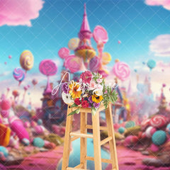 Aperturee - Aperturee Pink Candyland Dreamy Castle Photography Backdrop