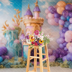 Aperturee - Aperturee Pink Castle Birthday Cake Smash Backdrop For Girl