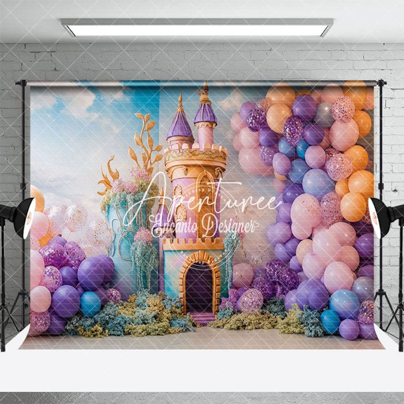 Aperturee - Aperturee Pink Castle Birthday Cake Smash Backdrop For Girl