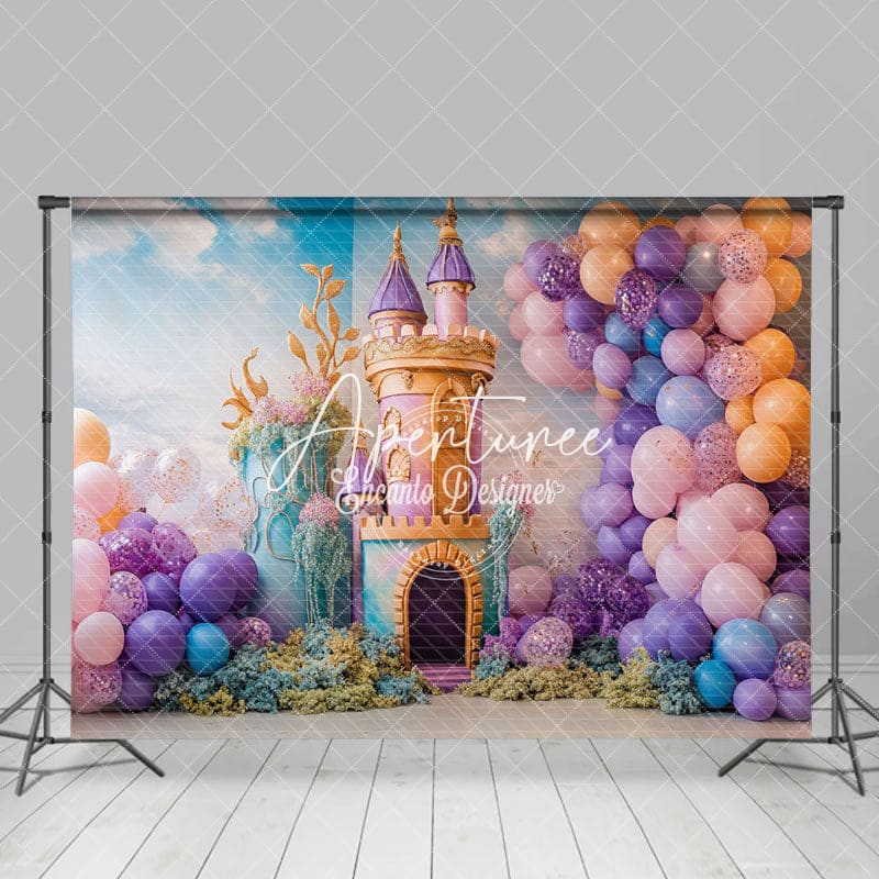 Aperturee - Aperturee Pink Castle Birthday Cake Smash Backdrop For Girl