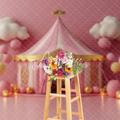 Aperturee - Aperturee Pink Circus Tent Birthday Cake Smash Backdrop For Girl