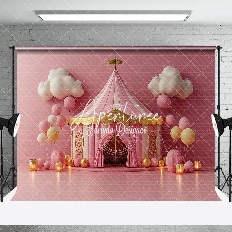 Aperturee - Aperturee Pink Circus Tent Birthday Cake Smash Backdrop For Girl