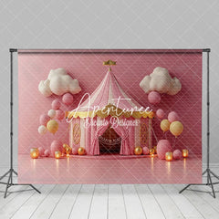 Aperturee - Aperturee Pink Circus Tent Birthday Cake Smash Backdrop For Girl