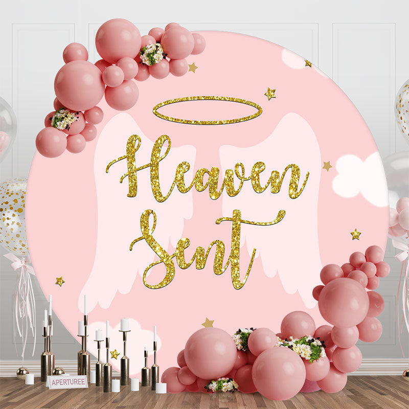 Aperturee - Aperturee Pink Cloud Gold Glitter Heaven Sent Round Backdrop