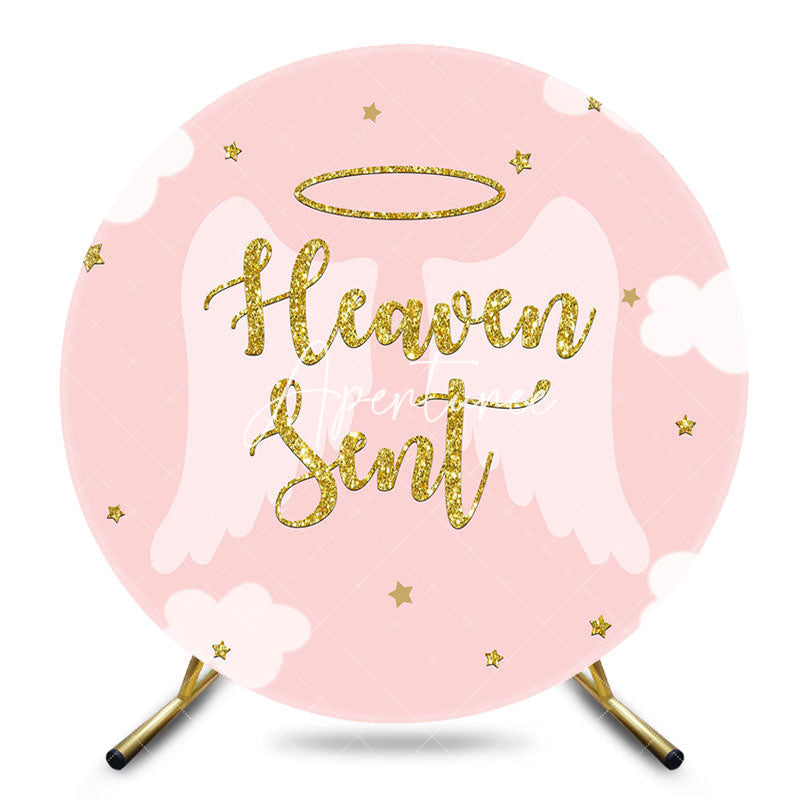 Aperturee - Aperturee Pink Cloud Gold Glitter Heaven Sent Round Backdrop