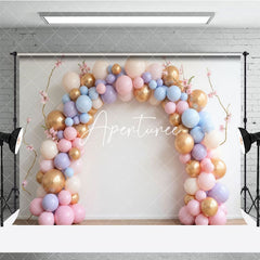 Aperturee - Aperturee Pink Colorful Balloons Birthday Cake Smash Backdrop