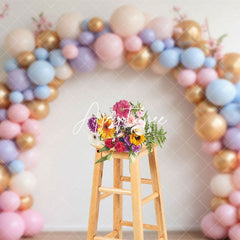 Aperturee - Aperturee Pink Colorful Balloons Birthday Cake Smash Backdrop