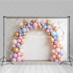 Aperturee - Aperturee Pink Colorful Balloons Birthday Cake Smash Backdrop