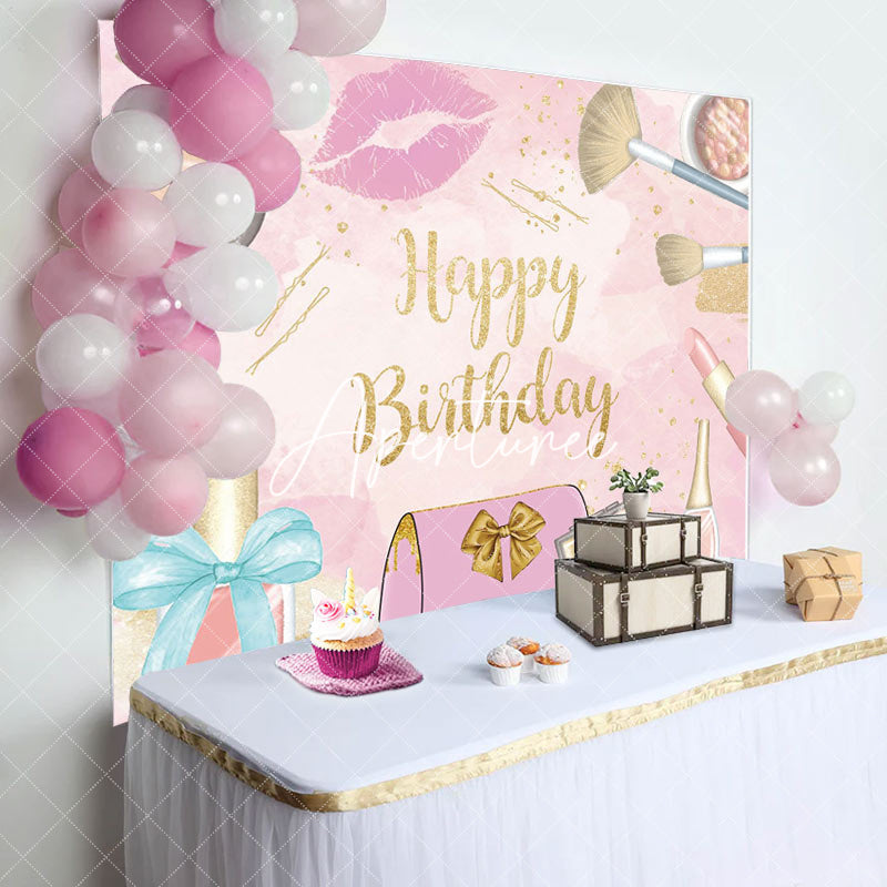 Aperturee - Aperturee Pink Cosmetic Makeup Girl Theme Birthday Backdrop