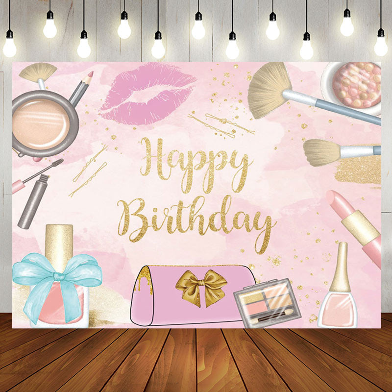 Aperturee - Aperturee Pink Cosmetic Makeup Girl Theme Birthday Backdrop