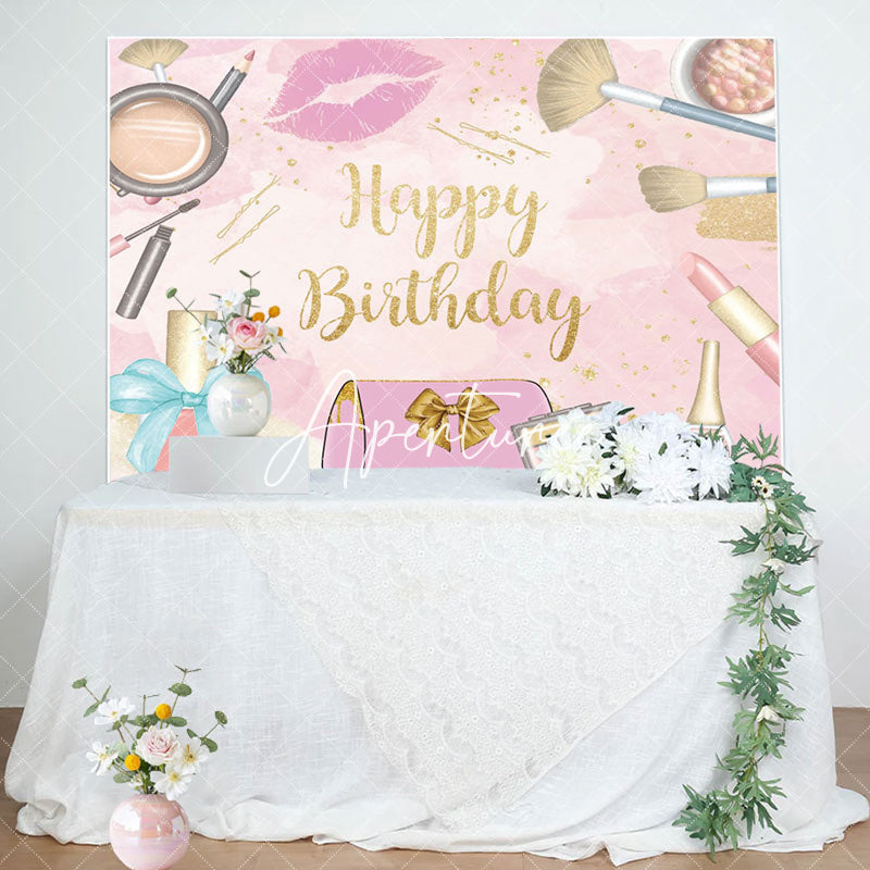 Aperturee - Aperturee Pink Cosmetic Makeup Girl Theme Birthday Backdrop