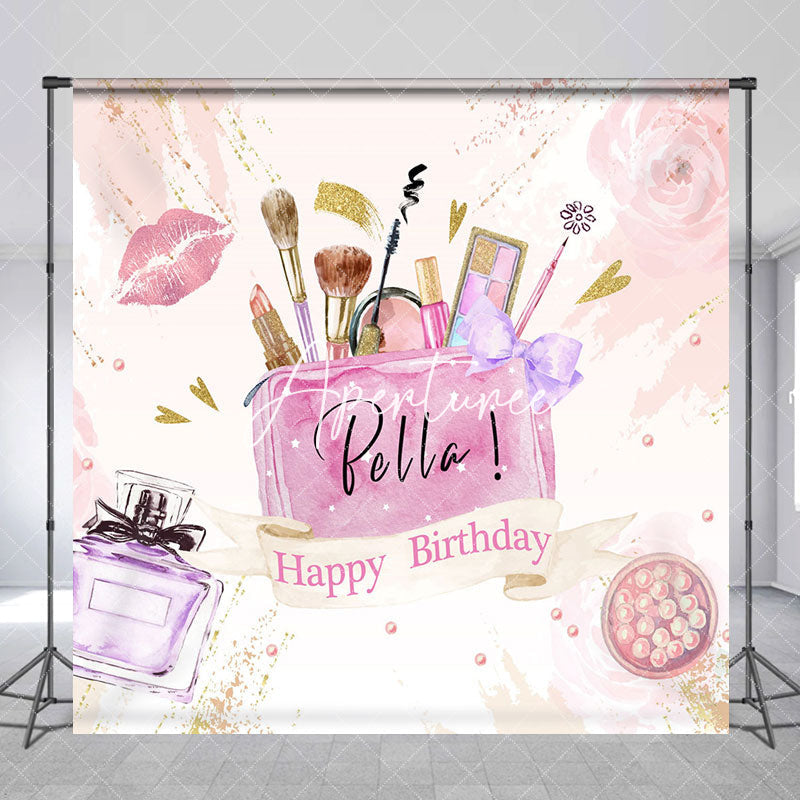 Aperturee - Aperturee Pink Cosmetics Perfume Custom Name Birthday Backdrop