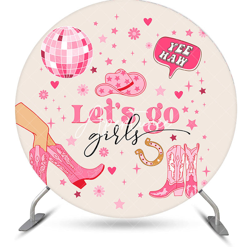 Aperturee - Aperturee Pink Cowgirl Disco Ball Stars Lets Go Round Backdrop