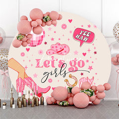 Aperturee - Aperturee Pink Cowgirl Disco Ball Stars Lets Go Round Backdrop