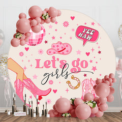 Aperturee - Aperturee Pink Cowgirl Disco Ball Stars Lets Go Round Backdrop