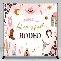 Aperturee - Aperturee Pink Cowgirl First Rodeo Custom Name Birthday Backdrop