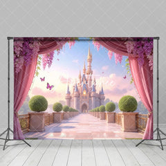 Aperturee - Aperturee Pink Curtain Fairy Tale Castle Cake Smash Backdrop