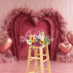 Aperturee - Aperturee Pink Curtain Floral Arch Heart Balloon Backdrop