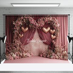 Aperturee - Aperturee Pink Curtain Floral Romantic Valentines Day Backdrop