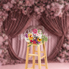 Aperturee - Aperturee Pink Curtain Romantic Floral Valentines Day Backdrop