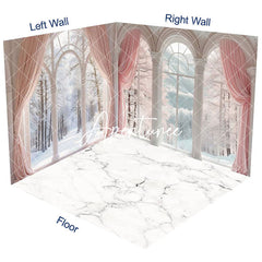 Aperturee - Aperturee Pink Curtain Window Marble Floor Room Set Backdrop