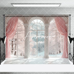 Aperturee - Aperturee Pink Curtain Window Marble Floor Room Set Backdrop