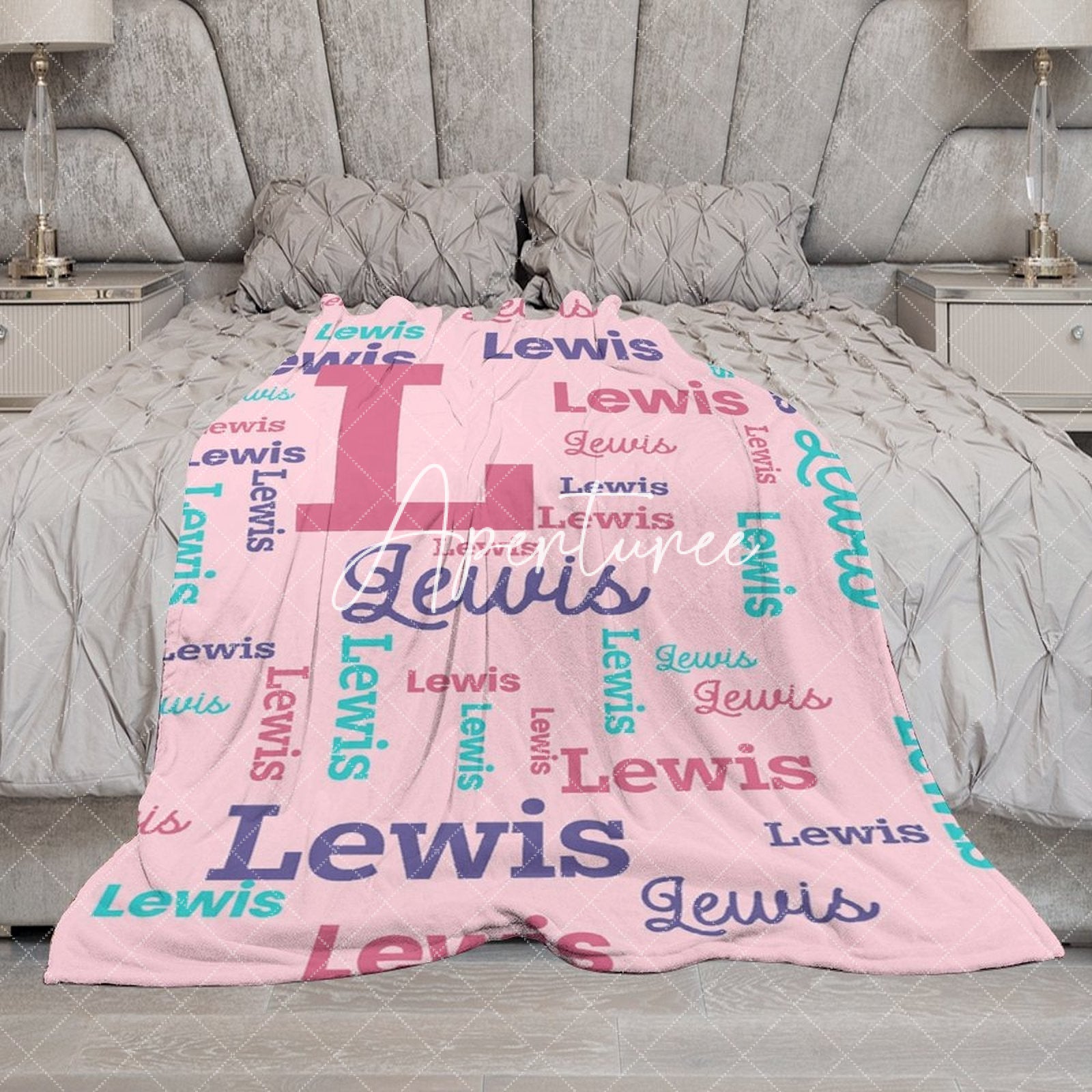 Aperturee - Aperturee Pink Custom Different Artistic Font Name Blanket