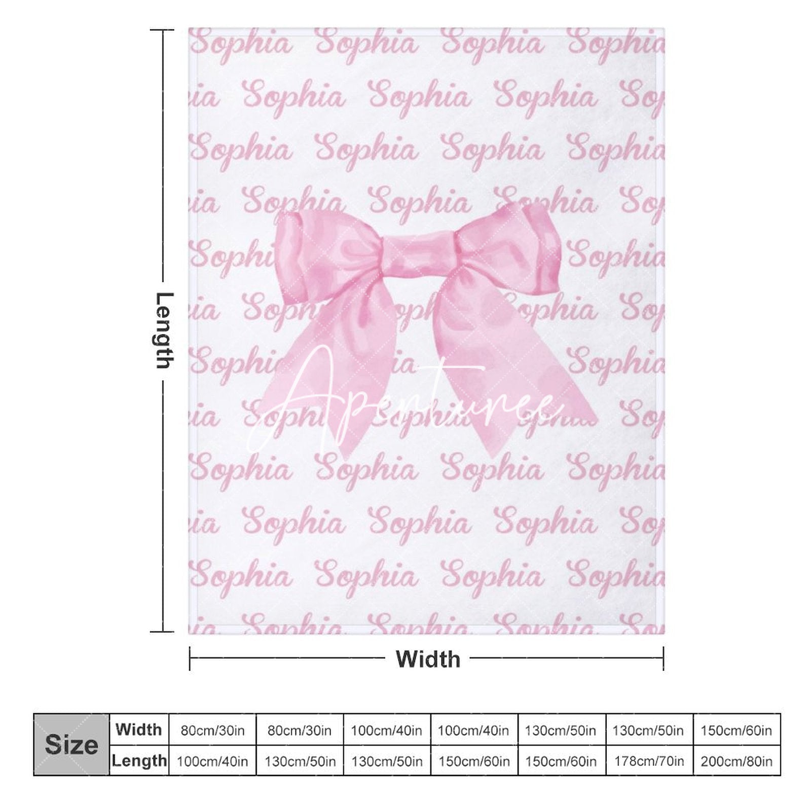 Aperturee - Aperturee Pink Cute Bow Tie Repeated Custom Name Baby Blanket