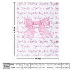 Aperturee - Aperturee Pink Cute Bow Tie Repeated Custom Name Baby Blanket