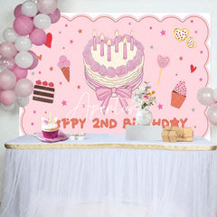 Aperturee - Aperturee Pink Cute Heart Cake Happy 2nd Birthday Backdrop