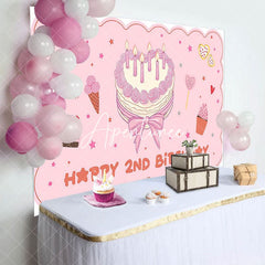 Aperturee - Aperturee Pink Cute Heart Cake Happy 2nd Birthday Backdrop