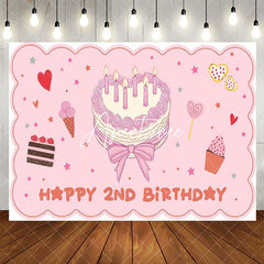 Aperturee - Aperturee Pink Cute Heart Cake Happy 2nd Birthday Backdrop