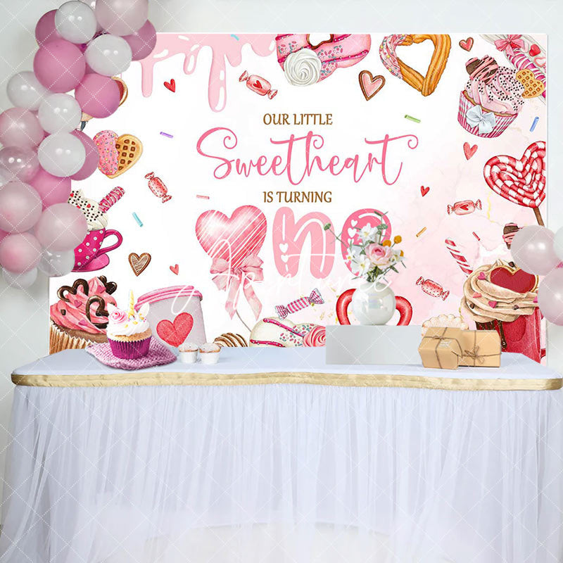 Aperturee - Aperturee Pink Dessert Little Sweetheart 1st Birthday Backdrop