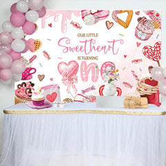 Aperturee - Aperturee Pink Dessert Little Sweetheart 1st Birthday Backdrop