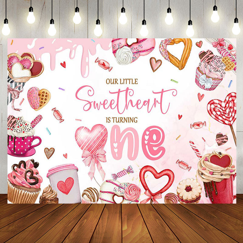 Aperturee - Aperturee Pink Dessert Little Sweetheart 1st Birthday Backdrop