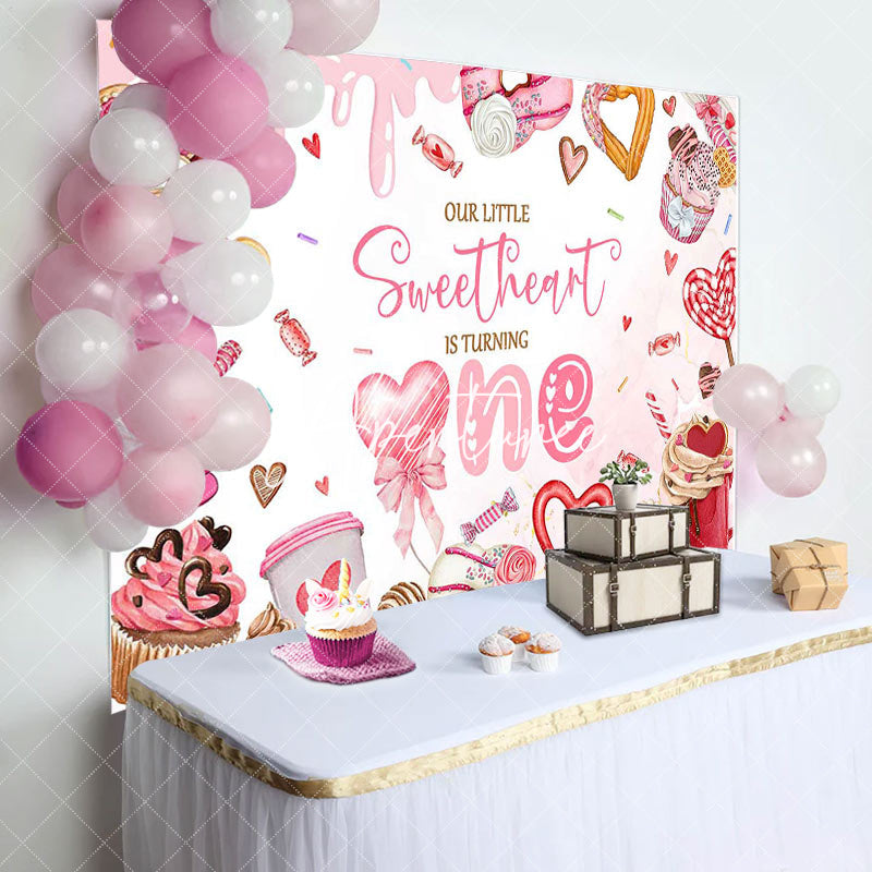 Aperturee - Aperturee Pink Dessert Little Sweetheart 1st Birthday Backdrop