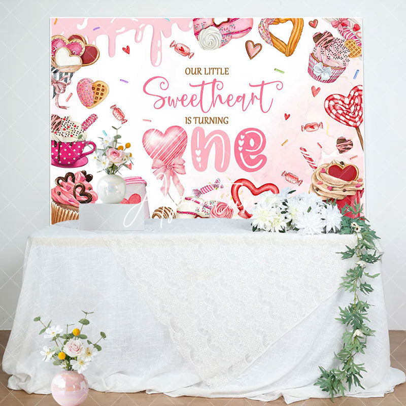 Aperturee - Aperturee Pink Dessert Little Sweetheart 1st Birthday Backdrop