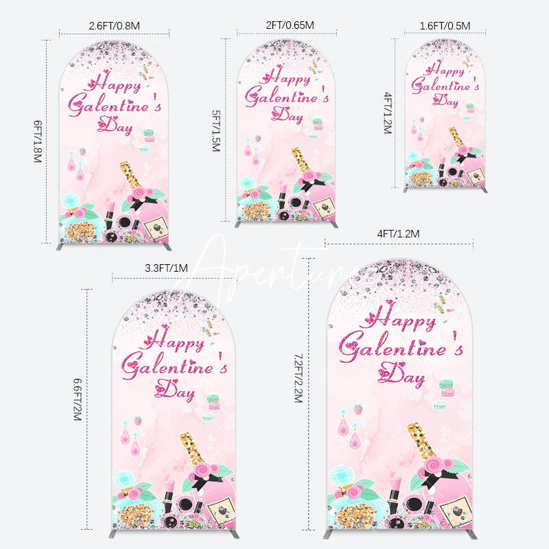 Aperturee - Aperturee Pink Diamonds Happy Galentines Day Arch Backdrop