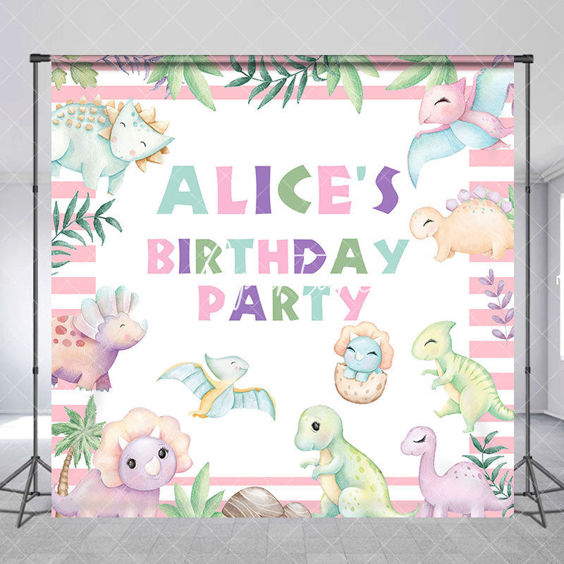 Aperturee - Aperturee Pink Dinosaur Plant Custom Name Birthday Backdrop