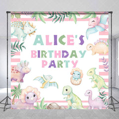 Aperturee - Aperturee Pink Dinosaur Plant Custom Name Birthday Backdrop