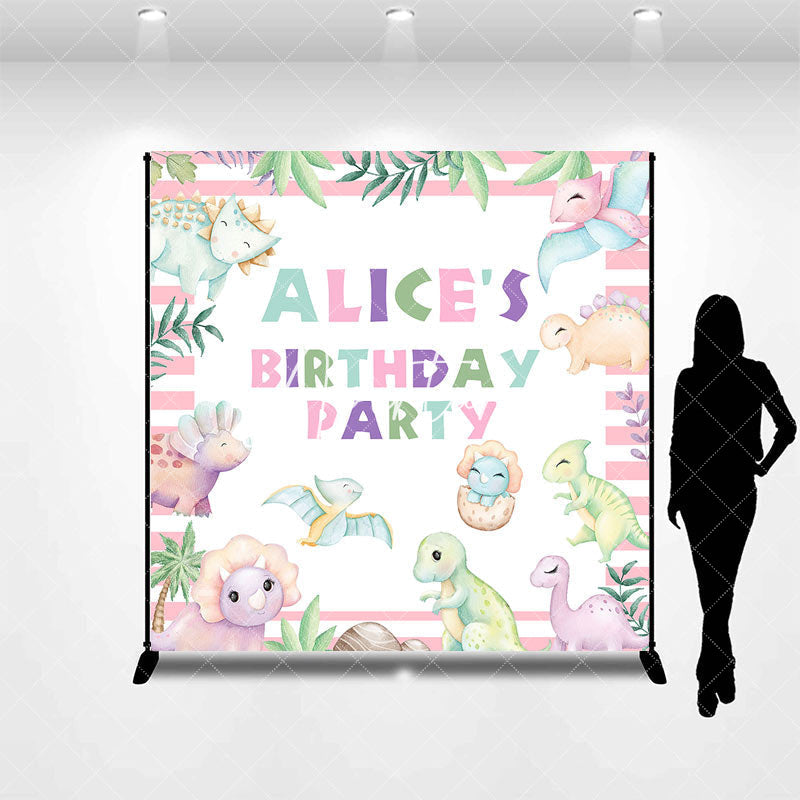 Aperturee - Aperturee Pink Dinosaur Plant Custom Name Birthday Backdrop