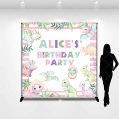 Aperturee - Aperturee Pink Dinosaur Plant Custom Name Birthday Backdrop