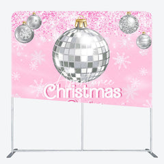 Aperturee - Aperturee Pink Disco Ball Snowy Christmas Pillow Case Backdrop