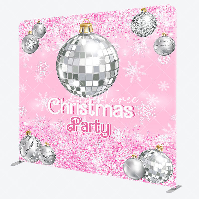 Aperturee - Aperturee Pink Disco Ball Snowy Christmas Pillow Case Backdrop