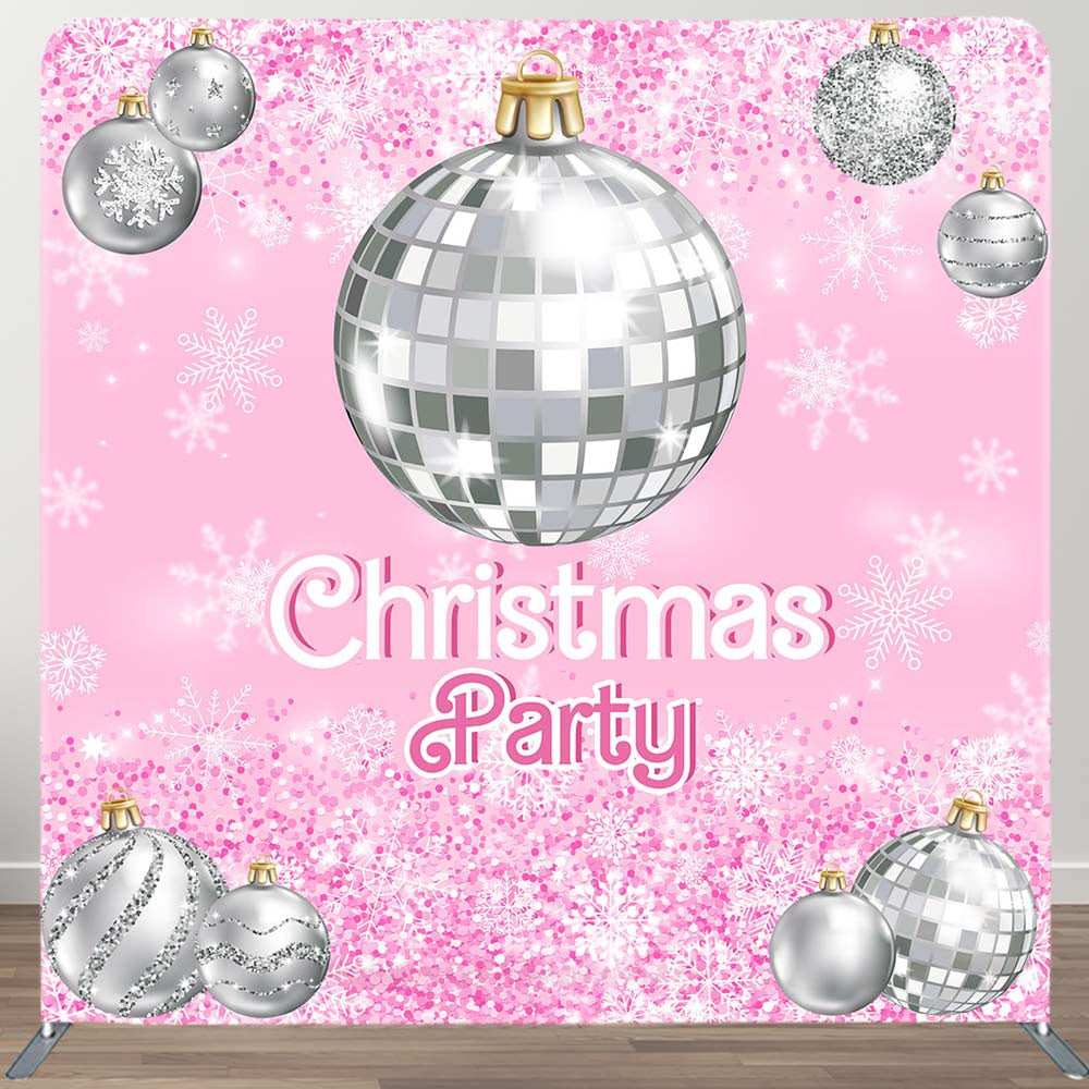 Aperturee - Aperturee Pink Disco Ball Snowy Christmas Pillow Case Backdrop