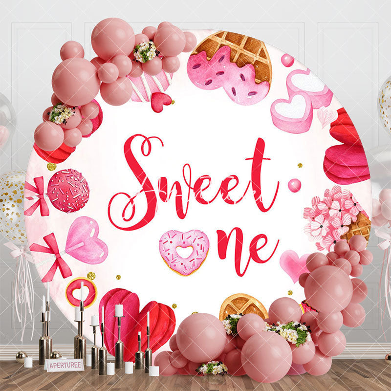 Aperturee - Aperturee Pink Donut Candyland Sweet One Round Birthday Backdrop